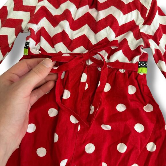 Rare Editions Red Chevron & Polka Dot Ruffle Baby Romper 12–18M Holiday Outfit - Picture 7 of 8